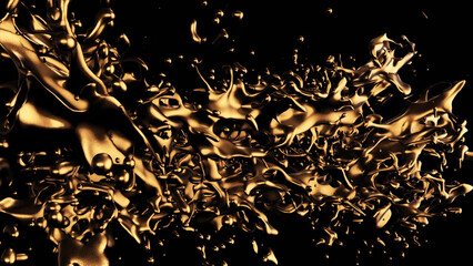 Poster - Beautiful, abstract, yellow splash of water rotating in frozen action on black background, seamless loop. Golden water splash spinning, close up.