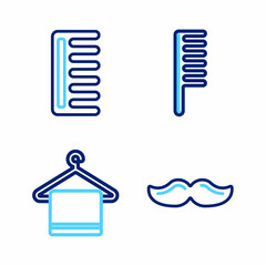 Sticker - Set line Mustache, Towel on hanger, Hairbrush and icon. Vector