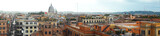 Fototapeta Miasto - Panoramic view of Rome, Italy, Europe. Header with old Roma city for web. Beautiful Rome skyline in summer. Wide panorama of Rome against mountain. Nice scenery of Rome, cityscape of historical town.