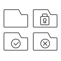 Aufkleber - Encrypted folder, folder with check mark, folder with cross mark and simple folder icon. Vectors.