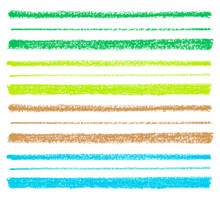 クレヨンで描いた線　ナチュラルカラー　緑色茶色水色