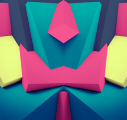 Poster - Abstract geometric background with colorful 3D shapes or architectural forms for booklet or video conference backdrop