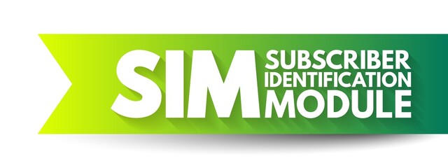 Poster - SIM Subscriber Identification Module - removable smart card for mobile cellular telephony devices, acronym text concept background