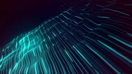 Poster - Abstract Digital Waving Neon Lines Fx Background Loop/ 4k animation of an abstract background with digital fractal particle lines waving and seamless looping