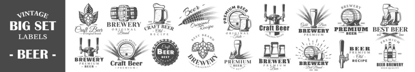 Set of vintage beer labels. Posters, stamps, banners and design elements. Vector illustration