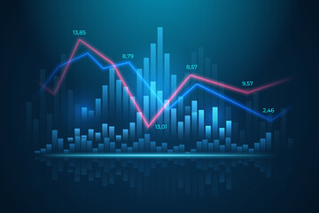 Poster - Glowing vector chart of investment financial data. Infographic elements with glowing elements and mirror effect