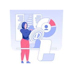 Poster - Company stamp isolated concept vector illustration. Secretary puts a company stamp on the contract, legal business documents, company documentation, corporate paperwork vector concept.