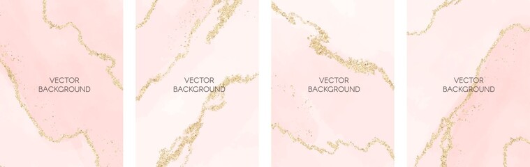Wall Mural - Set of vector watercolour universal backgrounds with gold glitter and copy space for text	