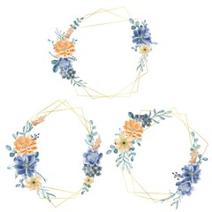 Wall Mural - flower frame geometry set of flower blue and orange