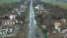 The City Destroyed By Russian Troops Filmed From A Drone