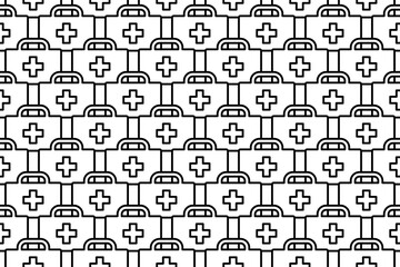 Poster - Seamless pattern completely filled with outlines of first aid symbols. Elements are evenly spaced. Vector illustration on white background