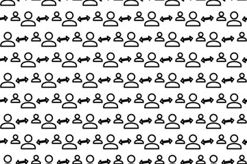 Poster - Seamless pattern completely filled with outlines of social distance symbols. Elements are evenly spaced. Vector illustration on white background