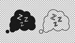 Black Sleepy icon isolated on transparent background. Sleepy zzz talk bubble. Vector