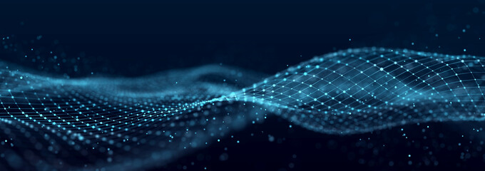 Fototapete - Abstract polygonal space. Low poly 3d wire. Artificial Intelligence. 3D rendering.