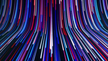 Poster - Colorful abstract falling light streaks like waterfall. Motion. Moving bright narrow lines on a dark background.