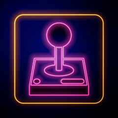 Glowing neon Joystick for arcade machine icon isolated on black background. Joystick gamepad. Vector