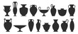 © vika_k - Vase silhouettes set. Different antique ceramic vases and vessels. Various forms and shapes of ancient greek jars and amphorae. Clay vessels pottery collection. Vector