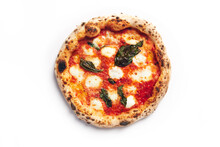 Top View Of Margherita Pizza On A White Background