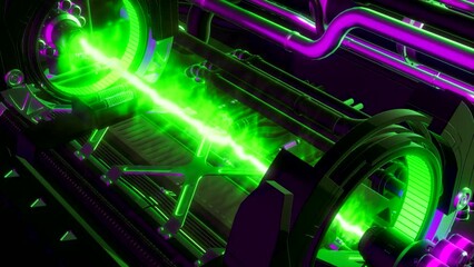 Wall Mural - 3d futuristic a detail of electromagnetic machine with gravitational fields energy particles. motion