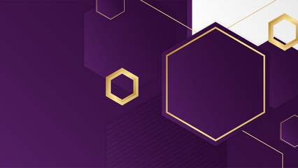 Wall Mural - Modern purple and gold abstract background. Abstract geometric shape white gold background with light and shadow 3D layered for presentation design.