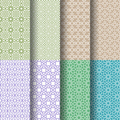 Arabic islamic flat linear pattern collections seamless patterns set decorative geometric style