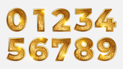 Set of luxury gold number collections with shiny golden dots for anniversary
