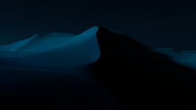 Undulating Sand Dunes Form A Scenic Desert Landscape. Night Background With Navy Gradient Starry Sky.