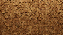 Soft Sheen Tiles Arranged To Create A Natural Wall. Wood, 3D Background Formed From Diamond Shaped Blocks. 3D Render