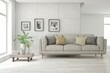 © AntonSh - White living room with sofa. Scandinavian interior design. 3D illustration