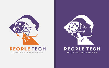 Poster - Abstract Initial Letter P Monogram Logo Design with Digital People Combination Style Concept. Modern Tech Vector Illustration.