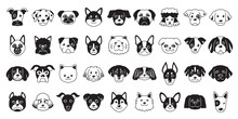 Different Type Of Vector Cartoon Dog Faces For Design.