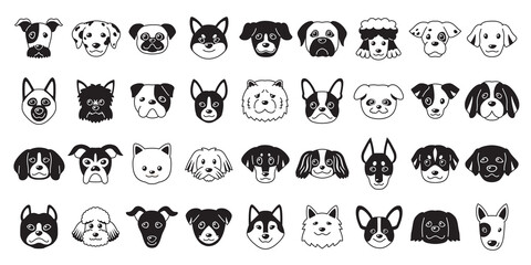 Wall Mural - Different type of vector cartoon dog faces for design.