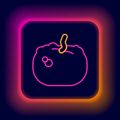 Sticker - Glowing neon line Pumpkin icon isolated on black background. Happy Halloween party. Colorful outline concept. Vector