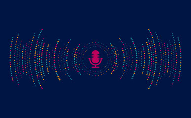 Podcast concept. Microphone with voice recording wave. Future technology