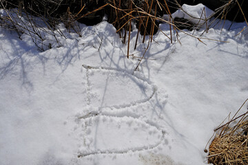 Handwriting alphabet 'B' on pile of snow