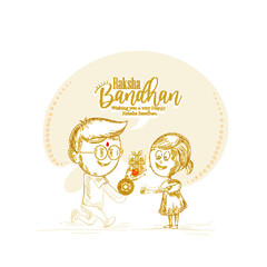 Wall Mural - Indian brother and sister carecter with rakhi for Indian festival Raksha Bandhan Greeting Card Template Design. 