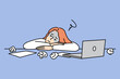 © Dzianis Vasilyeu - Exhausted woman employee lying on desk feeling overwhelmed with work. Unhappy tired businesswoman sleep on workplace suffer from overwork. Vector illustration.