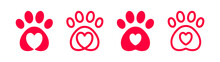 Dog Paw Love With A Heart-shaped Frame Of Dog Tracks And Trails. Dog Or Cat Love Heart With Cute Paw Print Vector Illustration. Best Used For Pet Care, Pet-friendly Logo.	