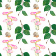 Watercolor mushrooms, leaves on white background. Botanical illustration for postcards, posters, textile design.