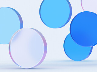 Aufkleber - 3D rendered illustration with glass cylinders in blue colors. A minimal abstract scene with geometrical forms on a light background. Set of Geometric shapes in a dynamic composition.