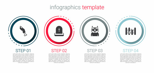 Canvas Print - Set Zombie finger, Tombstone with RIP written, Owl bird and Garden fence wooden. Business infographic template. Vector