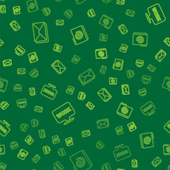 Poster - Set line Envelope, Location with text work and Address book on seamless pattern. Vector