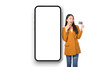 © Png - Video - Photo - positive pretty asian woman smile showing presenting credit card for payment or paying online business payment credit card for confident money and financial, asian business woman with big smart phone