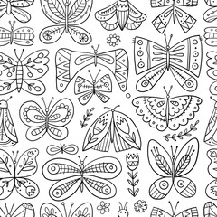 Poster - Ornate butterflies. Seamless pattern background for your design. Colouring page