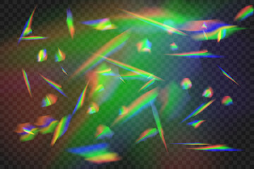 Wall Mural - Crystal and jewelry, prism, glare. Rainbow glowing sparkles vector set.Realistic diamond reflection, rainbow light optical effect Colorful collection, bright spectrum glow rays.