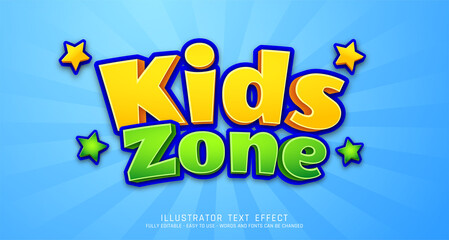 Leinwandbilder - Creative 3d text kids zone, editable comic style effect template