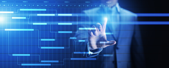 Project management diagram, time management, business and technology concept on virtual screen.