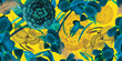 Seamless pattern in baroque floral style. Irises and camellias on a yellow background. It can be used for printing, fabric, textile, manufacturing, wallpapers