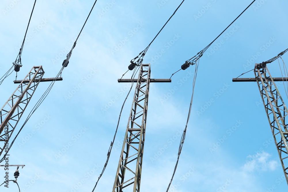 High voltage electric transmission tower energy pylon. Electric ...