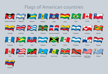 Wall Mural - Flags of the countries of America. Vector drawing sign